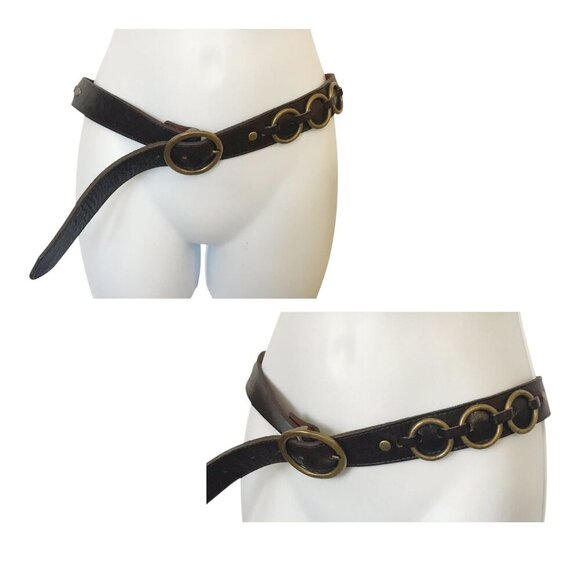 Kim White Brown Leather Belt  with Brass Rings,‎ Size 40 - Picture 2 of 16